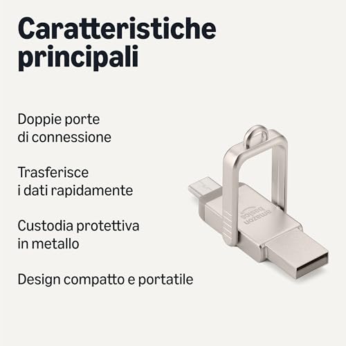 Amazon Basics, Unità Flash USB, Chiavetta con Doppia Porta USB C e USB A, 256 GB, Colore Argento Champagne - Immagine 1