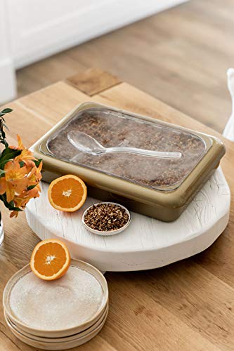 Fancy Panz Cake Pan Dress Up & Protect Your Foil Pan Made in USA, Foil Pan & Serving Spoon Included. Hot or Cold Food. Stackable for easy travel. BPA free (Gold Swirl Cake Pan)