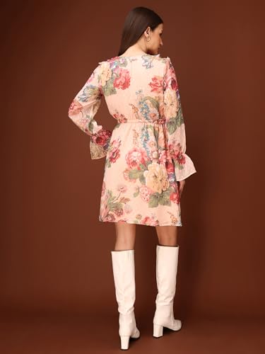 Image of PURVAJA Women's V-Neck Georgette Mini Dress (Floe-105-107)
