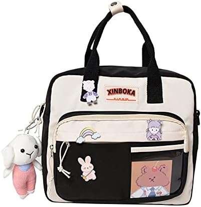 Kawaii Backpack With Flowers Pendant Cute Aesthetic Backpack For Women Kawaii Handbag With Kawaii Pin And Accessories Laptop Bookbag 26*24*9cm