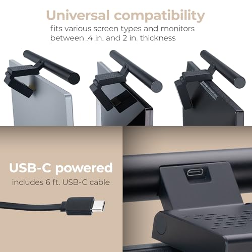 Image of Quantum LED Computer Monitor Lamp Screen Light Bar in Black with 6ft USB-A Plug-in Cord, Dimmable and 5-CCT Selectable Touch Controls