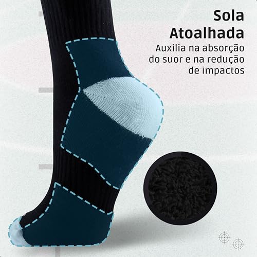 Mash Kit 5 Pares de Meia Esportiva Cano Alto Atoalhada em Algodão Masculina Punho Canelado Faixa Ten