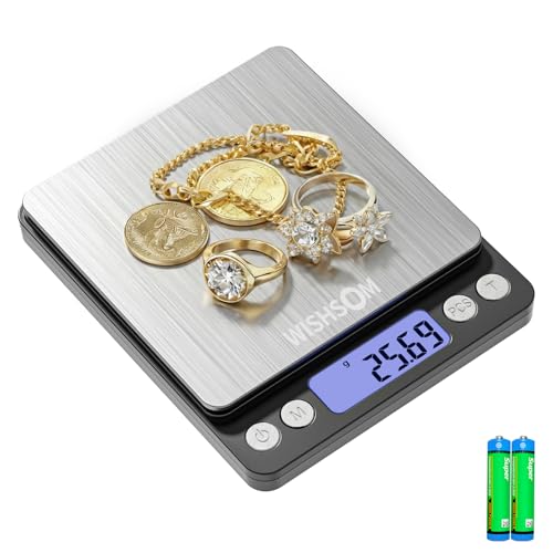 WISHSOM Professional Jewelry Scale, 500g x 0.01g High Precision Digital Gold Scale, Portable Precious Metal Gram Scale for Jewelers, Pawn Shops, Coin Dealers, Gold & Silver Weighing by WISHSOM - Used condition - US$27.91