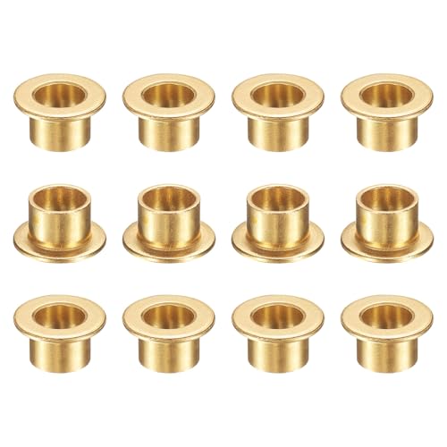 uxcell 12Pcs Flange Sleeve Bearings, 8mm Bore x 10mm OD x 8mm Length, Self-Lubricating Sintered Bronze Bushings
