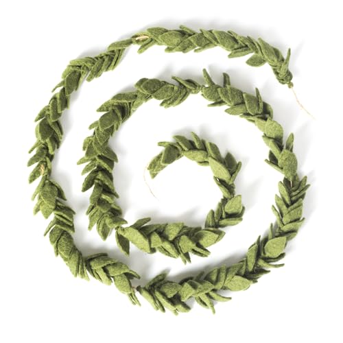 Glaciart One Felt Leaves Garland - Faux Greenery for Living Room Bedroom Nursery - Natural New Zealand Wool Hand Felted in Nepal - Suitable for Christmas Thanksgiving Wedding Decorations - 6ft.