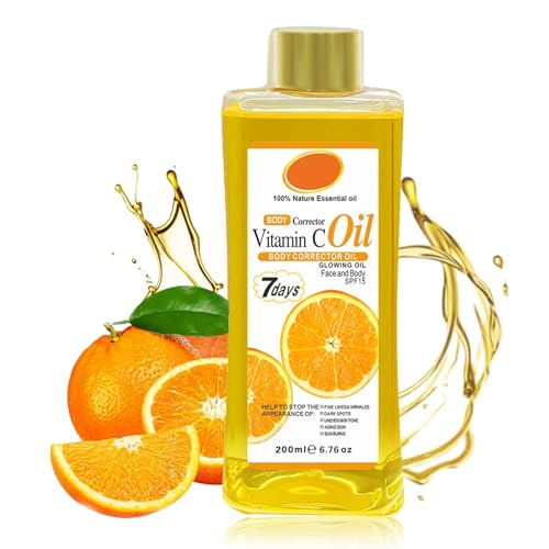Vitamina C Body Oil, Vitamina C Body Oil 7 Días, Antienvejecimiento Cuidado de la Piel Aceite Glow para la cara y el cuerpo, Aceite corrector corporal para hidratar, reafirma la piel, reduce las