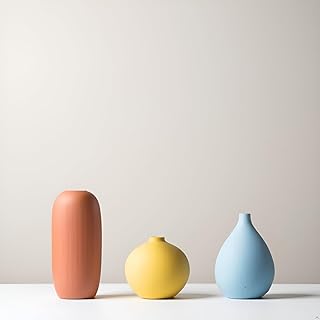 Small Multi Color Ceramic Vase Set 3 for Modern Home Table Decor, Living Room, Tabletop, Bedroom, Shelf, Office Bookshelf, Entryway, Coffee Table Mantel, Rustic Farmhouse Decorative Vases