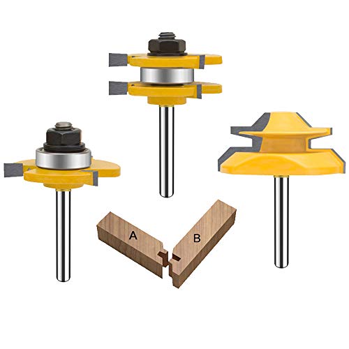 MAYLNE Juego de lengüeta y ranuras, juego de brocas para fresadora, vástago de 1/4 pulgadas, forma de T, cortador de fresado de madera de 3 dientes, herramienta de carpintería