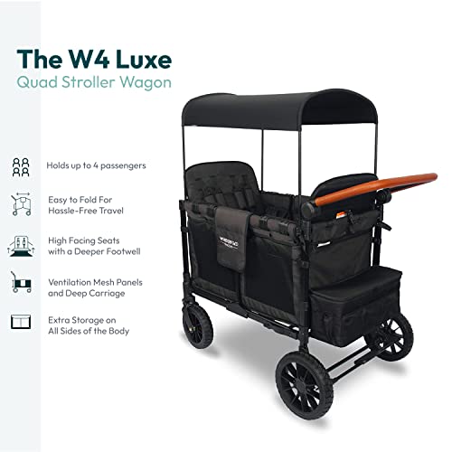 Wonderfold W4 Luxe Quad Stroller Wagon Featuring 4 High Face-To-Face Seats With Magnetic Buckle 5-Point Harnesses And Adjustable/Removable Uv-Protection Canopy, Black #TOP1