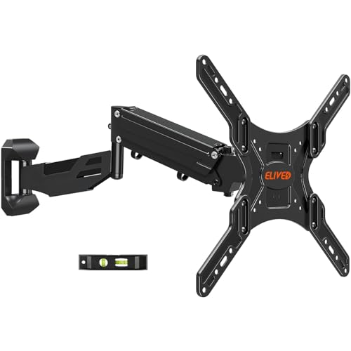 ELIVED Height Adjustable TV Wall Mount for Most 26-55 Inch tv Spring Arm Full Motion Swivel Tilt Articulating TV Mount Bracket Max VESA 400x400mm Support 11-66 lbs Matte Black.