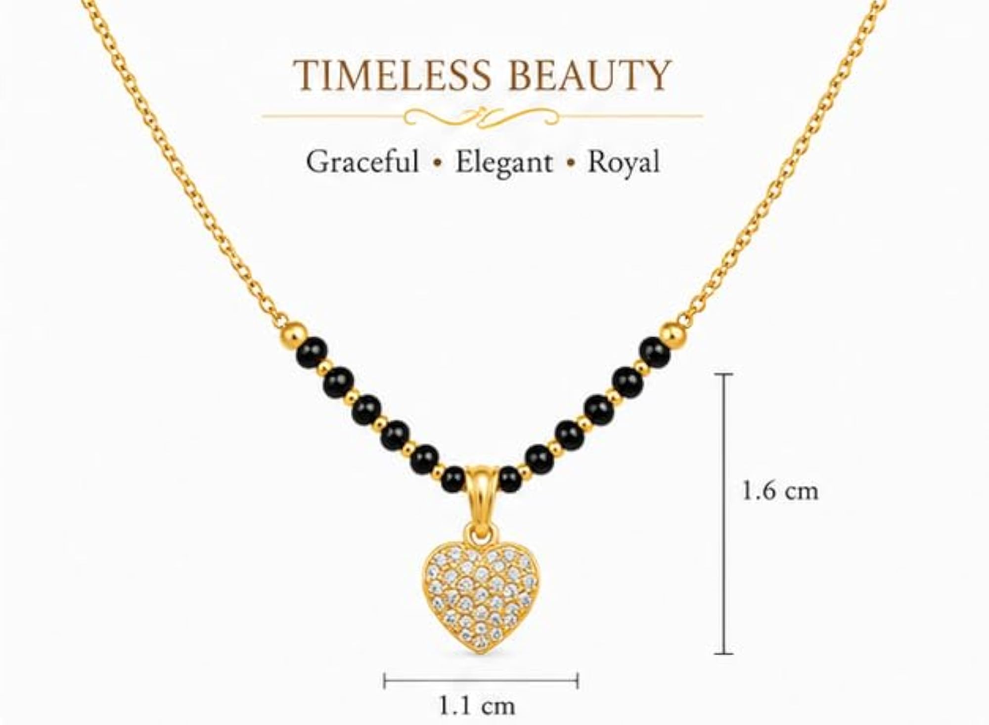 Gold Plated Heart Pendant Mangalsutra with Black Beads