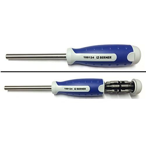 Berner Megapro Schraubendreher Schraubenzieher mit Bit Magazin im Griff inkl. 12 Bits Rundklinge mit Magnet lange Ausführung Bit Magazin Schraubendreher Torx Bitset
