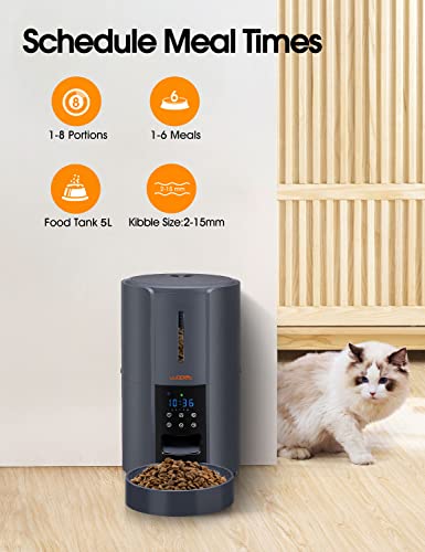WOPET Automatic Cat Feeder, 5L Automatic Cat Food Dispenser, FT70 Plus Timed Cat Feeder 6 Meals Daily with Portion Control, Automatic Dog Feeder with Backup Power Supply for Cats & Dogs - Thumbnail 2