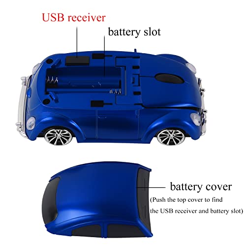 Usbkingdom 2.4GHz Wireless Mouse Cool 3D Sport Car Shaped Ergonomic Optical Cordless Mice with USB Receiver for PC Laptop Computer Notebook 1600DPI Blue - Thumbnail 3