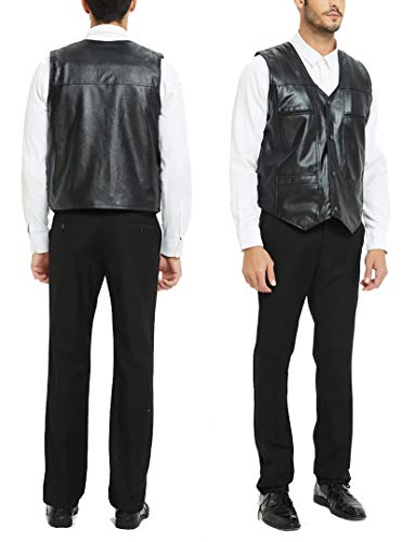 Elonglin Colete Masculino de Couro Sintético Aquecedor Colete de Terno Jaqueta sem Mangas com Bolsos