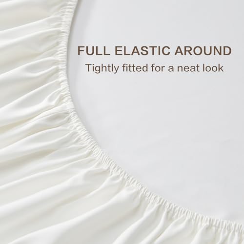 Image of Andency Ivory Full Sheets Set 100% Viscose Derived from Bamboo | Cooling Summer Sheets, Deep Pocket Up to 16 inch, Silky Soft Hotel Luxury Breathable Bedding Sheets & Pillowcases