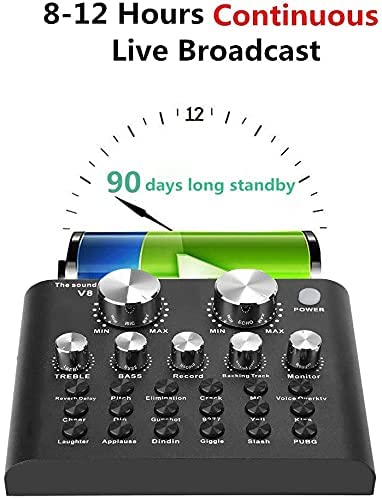 PUSOKEI V8 Bluetooth Voice Sound Card,Multifunctional Live Audio Mixer Sound Card,USB Interface Sound Card with Multiple Funny Sound Effect for Recording Live Hosting