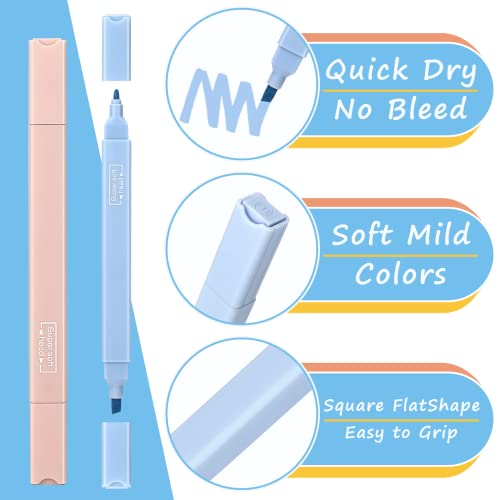 Mkitnvy Dual Tips Textmarker,12PC Ästhetische Textmarker Assorted Farben Pastell Set,No Bleed Dry Fast Easy to Hold,für Journal Bibel Planer Notizen Schule Bürobedarf