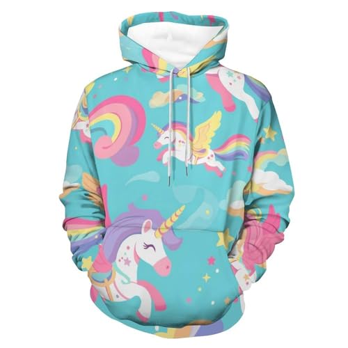 Pullover homme femme licorne arc-en-ciel sweat manches longues S