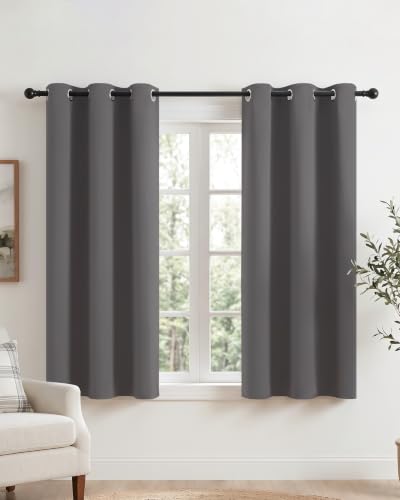 PONY DANCE Blackout Eyelet Curtains, Grey, 2 Panels, W42 x L54 Inch