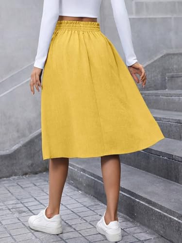 EARKOHA 2025 Skirt for Women Denim A-Line Skirt Autumn Loose Fit Button Midi Skirts Yellow L2