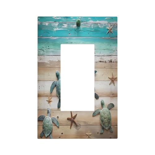 Decorative Outlet Covers Turtle Starfish Beaches Blue Wood Plank 1 Gang Single Decora Gfci Device Light Switch Covers Plate 1 Rocker Wall Plate Jumbo Faceplate