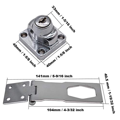 Image of 2Pcs Keyed Hasp Locks 4 inch x 1-5 /8 inch Catch Latch Safety Lock Door Lock with Key