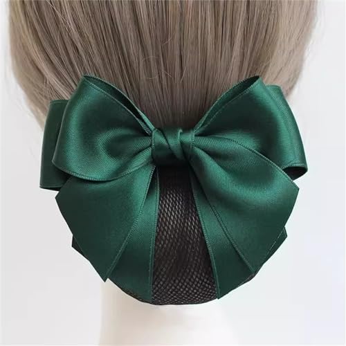 Retina per capelli da donna, con fiocco, clip per capelli da lavoro, rete per chignon (verde)