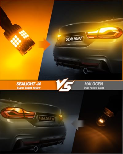 Image of SEALIGHT 7443 7440 Amber Yellow, T20 LED Bulb Amber Anti Hyper Flashing, W21W LED Bulb for Turn Signal Light Need Extra Load Resistor, Pack of 2