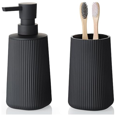 YAUKPH Striped Black Soap Dispenser and Toothbrush Holder Set Cover