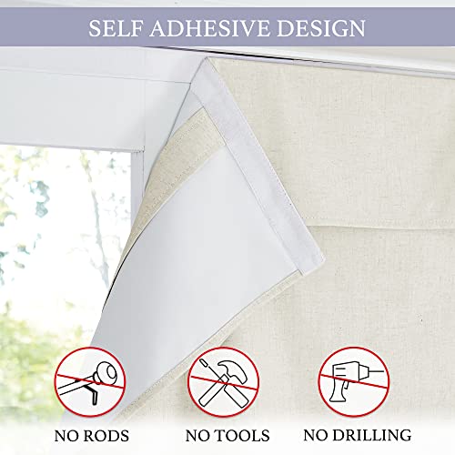 RYB HOME Glass Door Curtains Natural Linen Blended, 100% Blackout Privacy Window Treatment Patio Closet Pantry French Door Blinds with White Layer Coating, W26 x L40 inch, Ivory, 1 Panel
