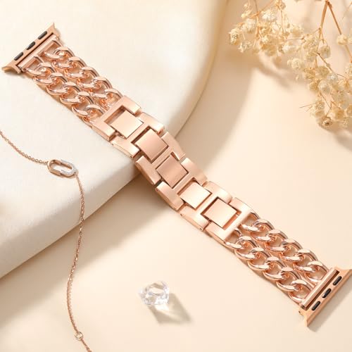 GEAK Rose Gold Watch Band Compatible with Apple Watch Bands for Women 40mm 41mm 38mm 42mm, Stylish Adjustable Metal Double Steel Chain Link Bracelet for iWatch Band Series 11 SE 10 9 8 7 6 5 4 3 2 1 by GEAK - Image 5