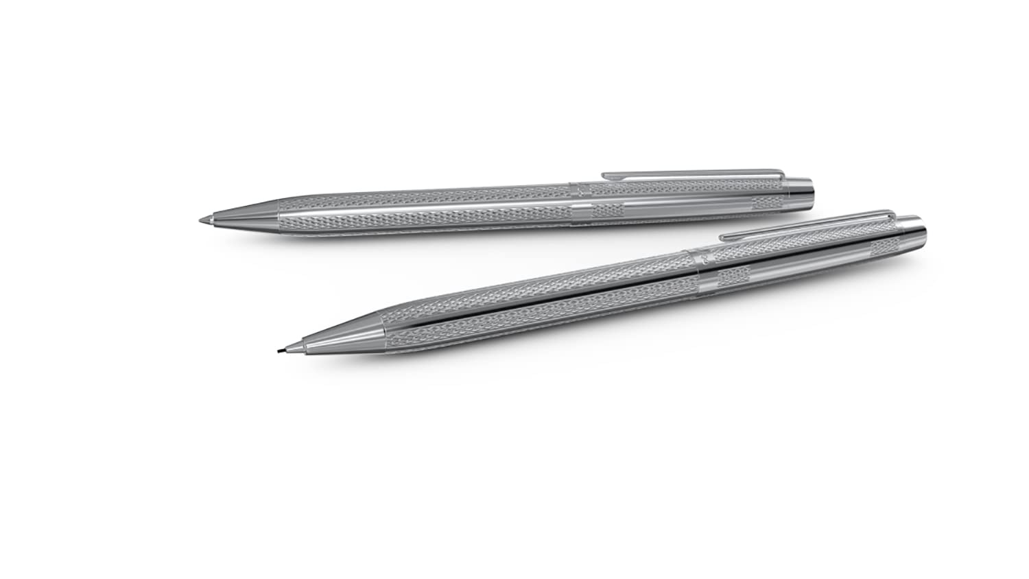 Scrikss Ołówek mechaniczny 0,7 mm, korpus z chromowanego mosiądzu, mechanizm obrotowy, Venus 722, grawerowany wzorem ciętym falą, idealny na prezent