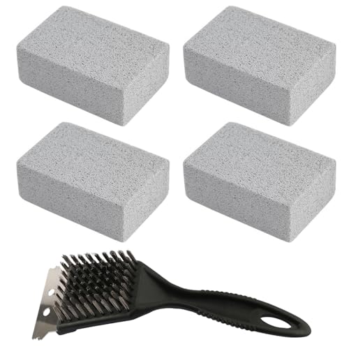 HDGSAFD Lot de 4 blocs de nettoyage pour pierre ponce, 1 brosse de nettoyage pour grille de barbecue, en acier inoxydable, pour métal, pierre et acier inoxydable, solide (ferme)