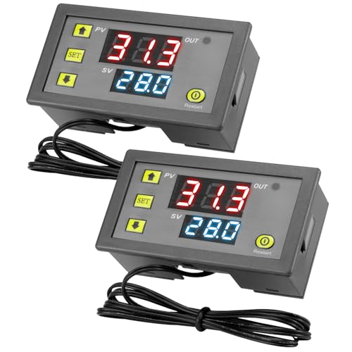 QWORK® 2 Stk W3230 12 V 20 A digitaler Thermostat-Temperaturregler, -50 °C bis 110 °C Bereich, mit 0.1 °C Genauigkeit und 1 m Sensorkabel