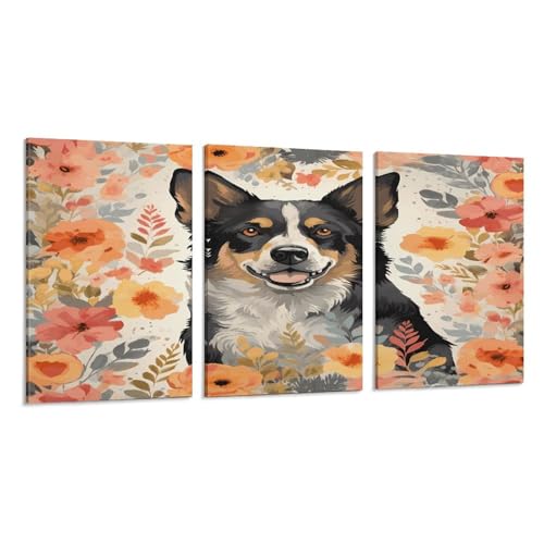 Décoration murale à motif de chien bovin 3 panneaux affiche salon chambre