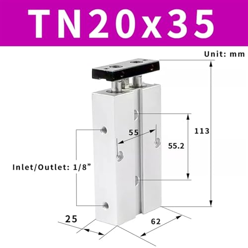 Cilindro neumático TN20x35-s de doble acción con diámetro de 20 mm 3
