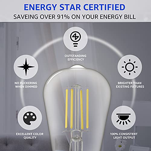 Mastery Mart Dimmable Vintage E26 Led Light Bulb, 5000K Daylight White 5.5W (60 Watt Equivalent), Glass St21 Antique Edison Style, 500Lm, Decorative Filament Bulb, Ul And Energy Star, 10 Pack #TOP2
