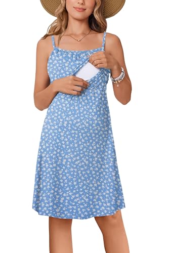 Ekouaer Womens Sleeveless Nursing Dress Summer Breastfeeding Dresses Adjustable Strap Maternity Clothes Light Blue Floral M