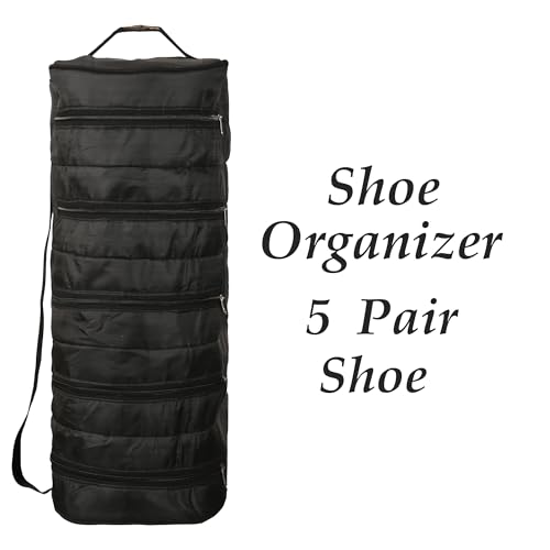 Image of Kuber Industries Parachute Shoe Bag for Travel with 3 Layers | Foldable Travelling Shoe Bag /Pouch /Cover for Storage Sneakers and Sandals | Black