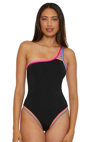 Lucky Women's Standard Avila Asymmetrical One Piece Swimsuit, Adjustable, Tie Back, Bathing Suits, Black