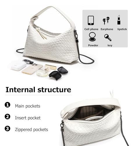 Sweetovo Hobo Bag for Women Vegan Leather Small Tote Crossbody Shoulder Purse Top Handle Handbag Satchel with Metal Chain (1-White) — view 5