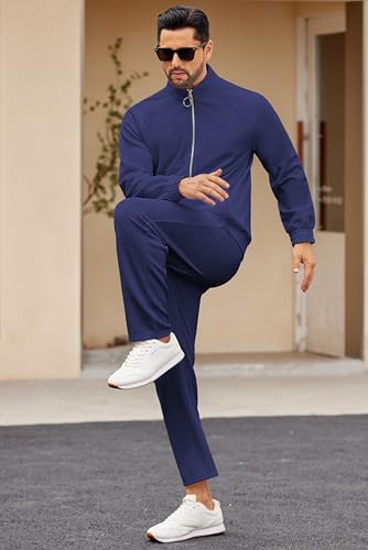 COOFANDY Men Tracksuit 2 Piece Sport Sets Casual Athletic Track Suit Winter Jogging Sweat Suits Blue Violet Medium — view 3