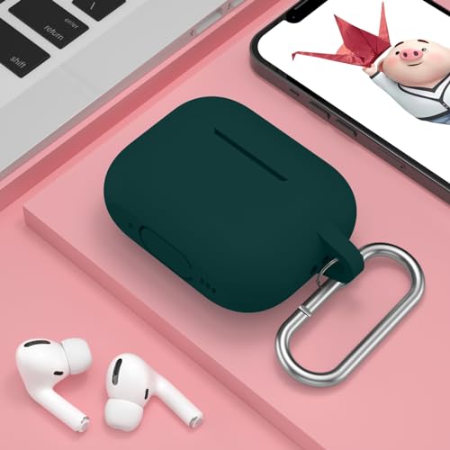 Image of for AirPods Pro 2nd 1st Generation Case Cover with Keychain, Protective Soft Silicone Skin Accessories for Apple AirPods Pro Charging Case 2022 /2019, Front LED Visible, Dark Green