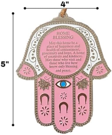Hamsa Wall Decor Red/Blue Evil Eye Charm Protection Amulet Home/Business Good Luck Charms in English/Hebrew Blessings (Red/White with Eye, English Blessing)