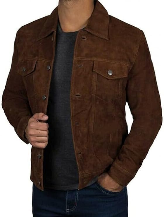 SpazeUp Men's Suede Leather Jacket - Western Style Cowboy Trucker Leather Jackets for Adult Outerwear3