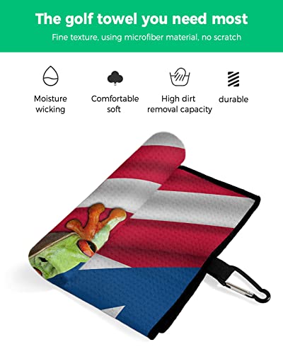 Golf Towel Puerto Rico Flag Red Eye Frog,Waffle Pattern Microfiber Club Cleaner Golf Towels With Carabiner Clip For Women Men Dad,Watercolor Star Patriot Golf Towel For Golf Bags Accessoriest,24X16In #TOP1