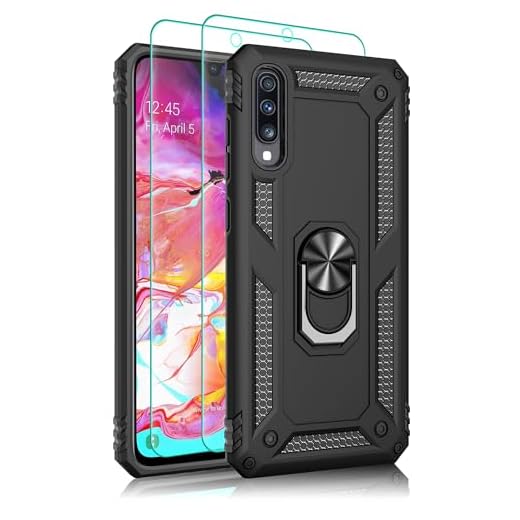 Handyhülle für Samsung Galaxy A70 & Galaxy A70S Hülle: 14 Fuß Fallschutz nach Militärstandard Hülle mit Schutzfolie,360° Metall Ring Ständer,Stoßfest/Kratzfest/Fallsicher Hülle für A70/A70S-Schwarz