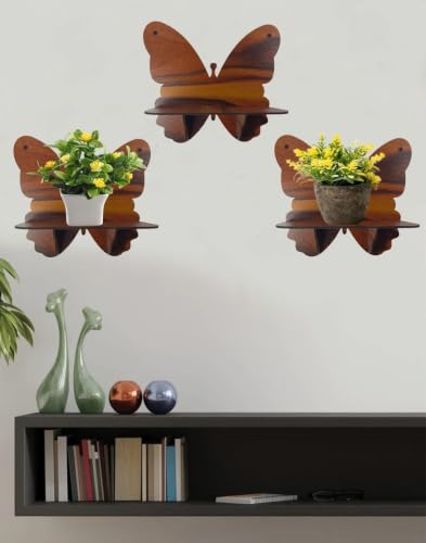 Image of Wall Mounted Planter Holder Set of 4 | Wooden Plant Stand | MDF Floating Wall Shelf | Indoor Plant Shelf | Plant Pot Holder | Wall Shelf | Home Decor | Living Room, Bedroom, Balcony, Office | Brown