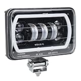 ZJUSDO 4x6'' LED Headlight with Mounting Bracket Hi/Lo Beam White&Amber Halo Off Road LED Driving Fog Light for Semi Truck Tractor Agriculture Engineering Vehicles ATV UTV 1PC